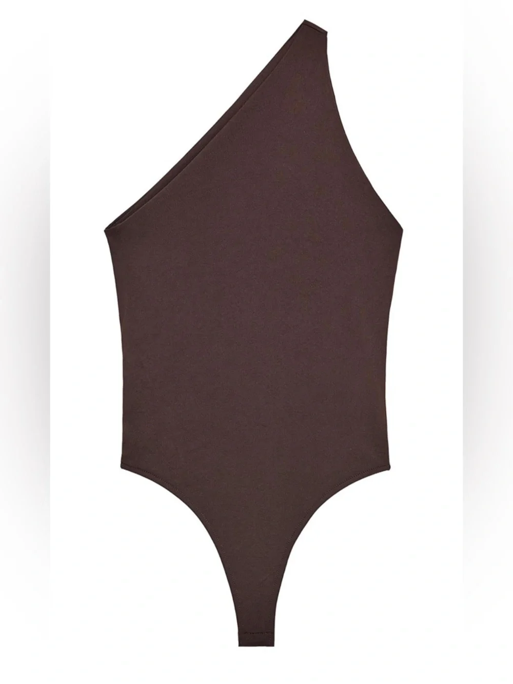 Zara One-Shoulder Asymmetric Brown Bodysuit with Scoop Back - Picture 3 of 4